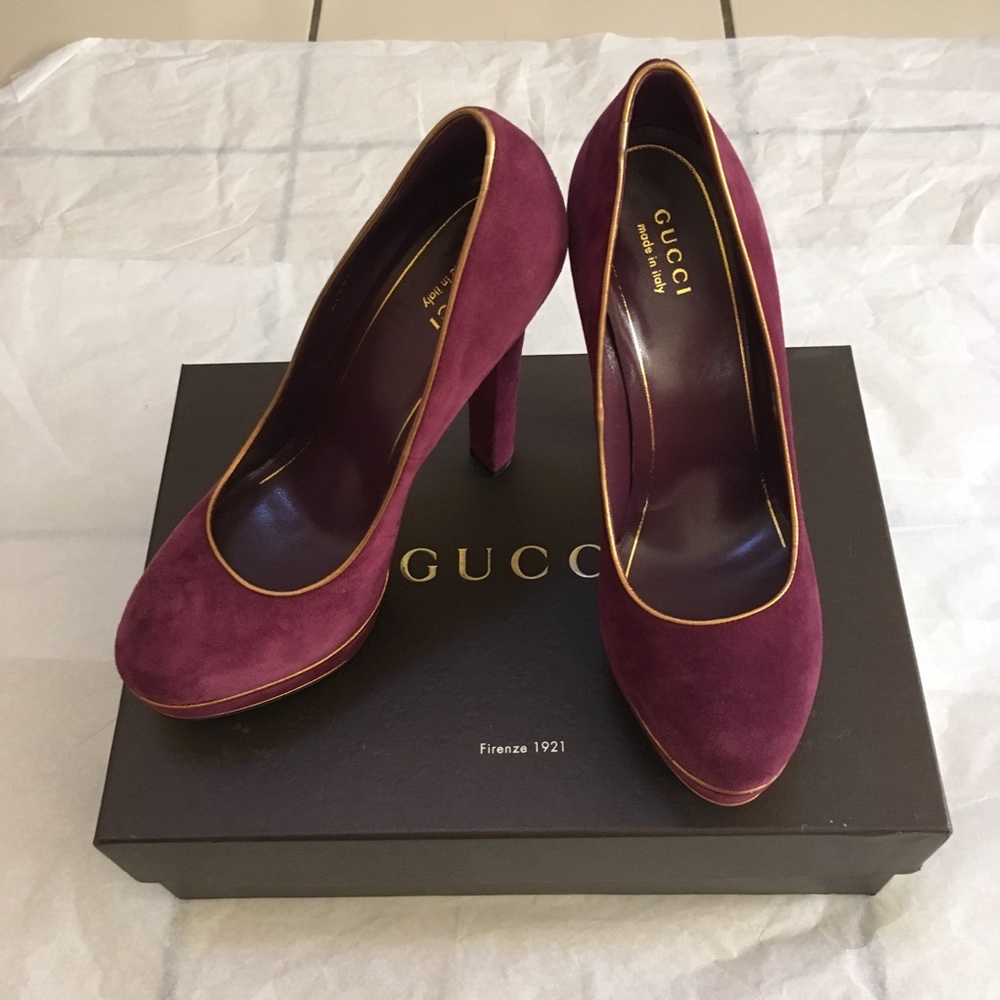 Gucci Kid Scamosciato Huston Purple Suede Pumps